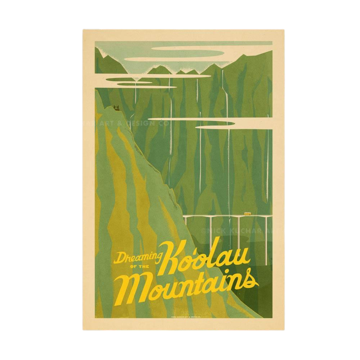 Nick Kuchar Koolau Mountains Oahu 12×18 Retro Print by Nick Kuchar