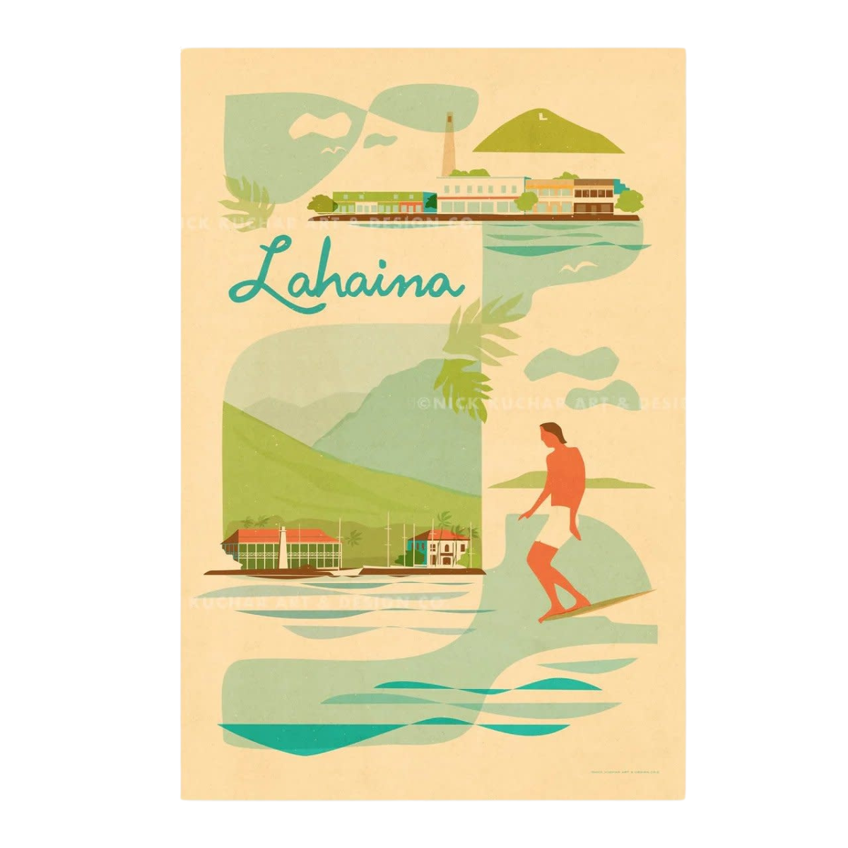 Nick Kuchar 12X18 RETRO HAWAII TRAVEL PRINT: LAHAINA MAUI