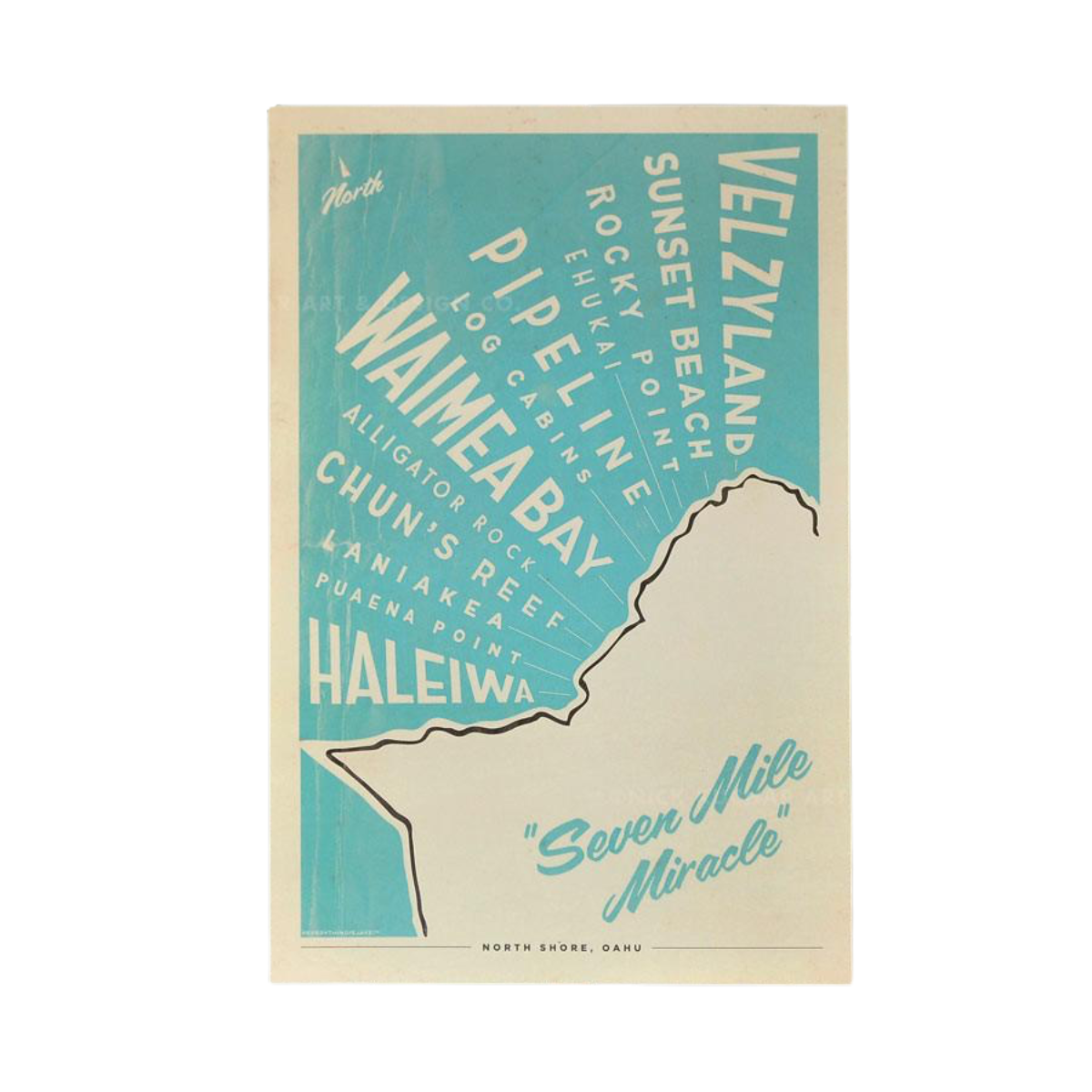 Nick Kuchar North Shore Map Oahu 12×18 Retro Print by Nick Kuchar