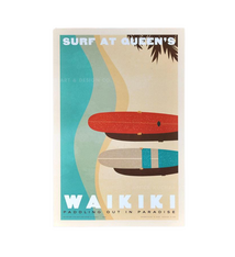 Nick Kuchar 12X18 RETRO HAWAII TRAVEL PRINT: SURF AT QUEENS