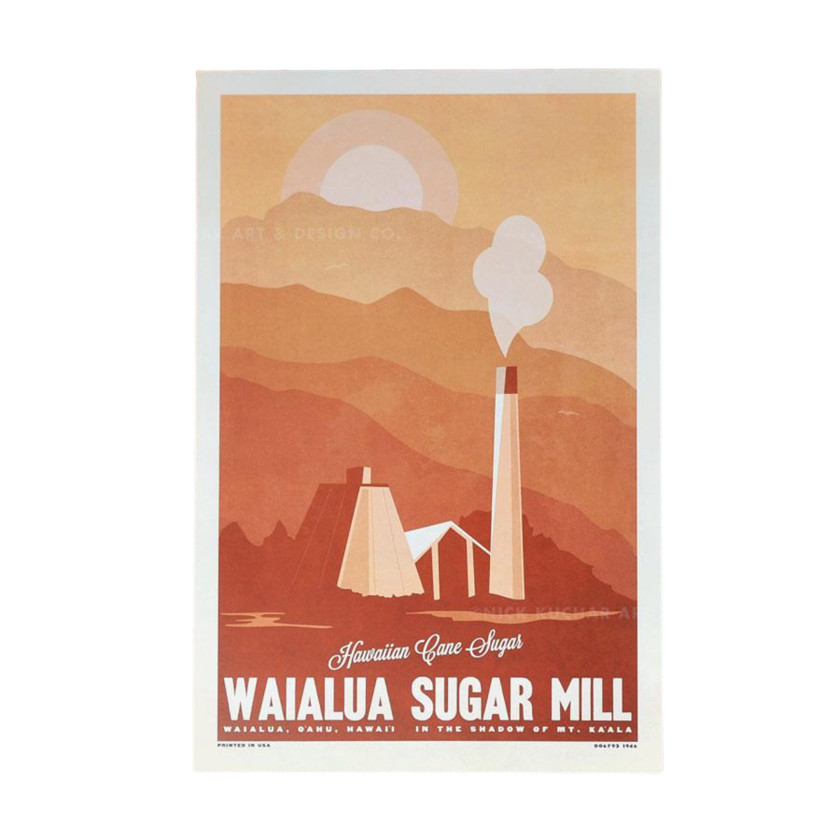 Nick Kuchar 12X18 RETRO HAWAII TRAVEL PRINT: WAIALUA SUGAR MILL