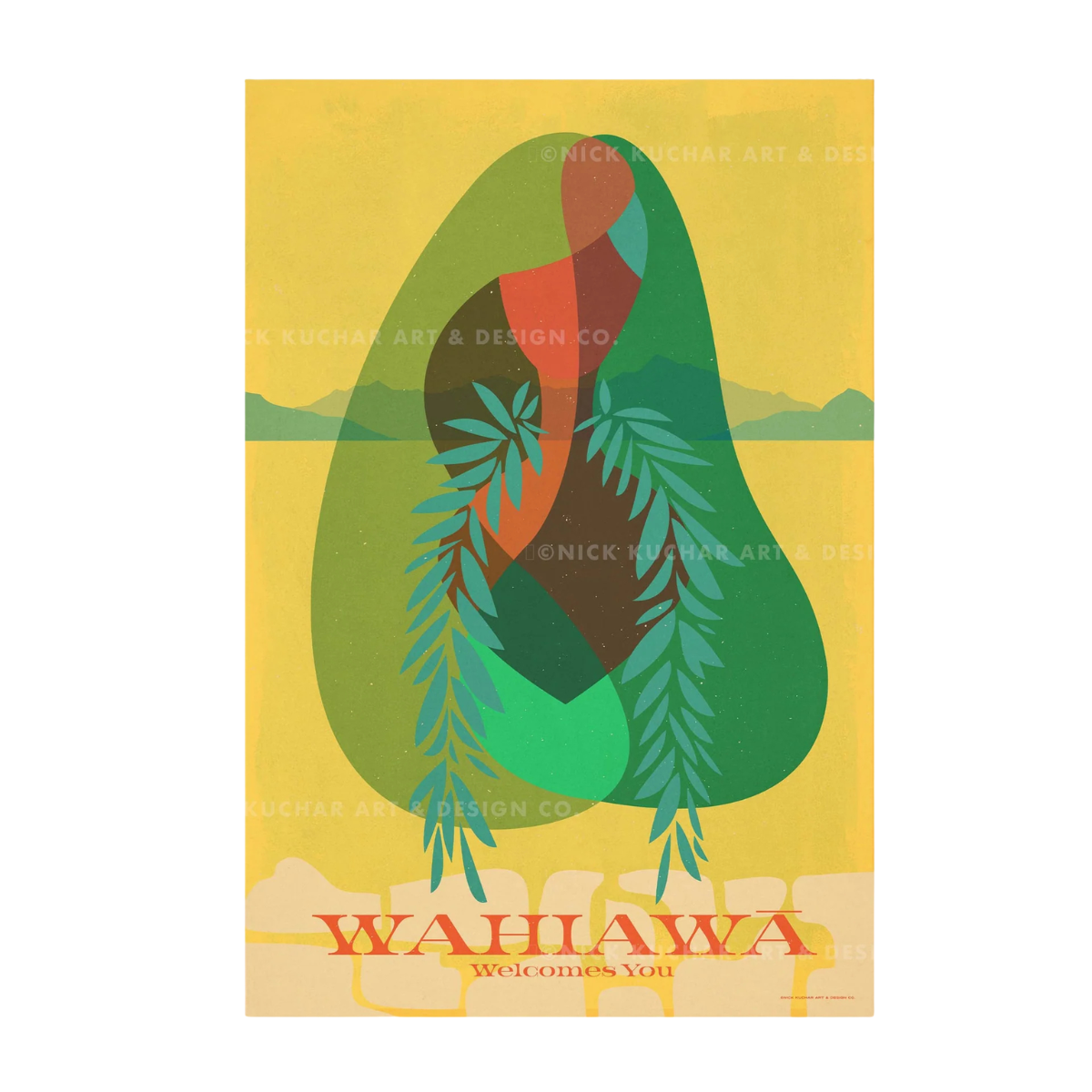 Nick Kuchar 12X18 RETRO HAWAII TRAVEL PRINT: WAHIAWA