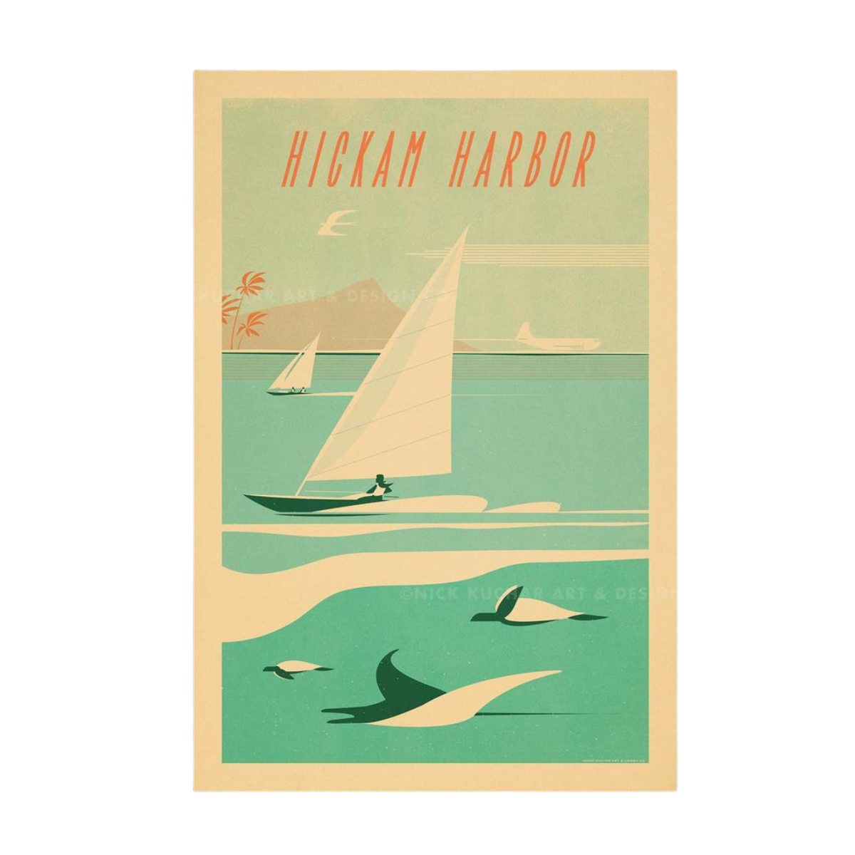 Nick Kuchar 12X18 RETRO TRAVEL PRINT: HICKAM HARBOR OAHU