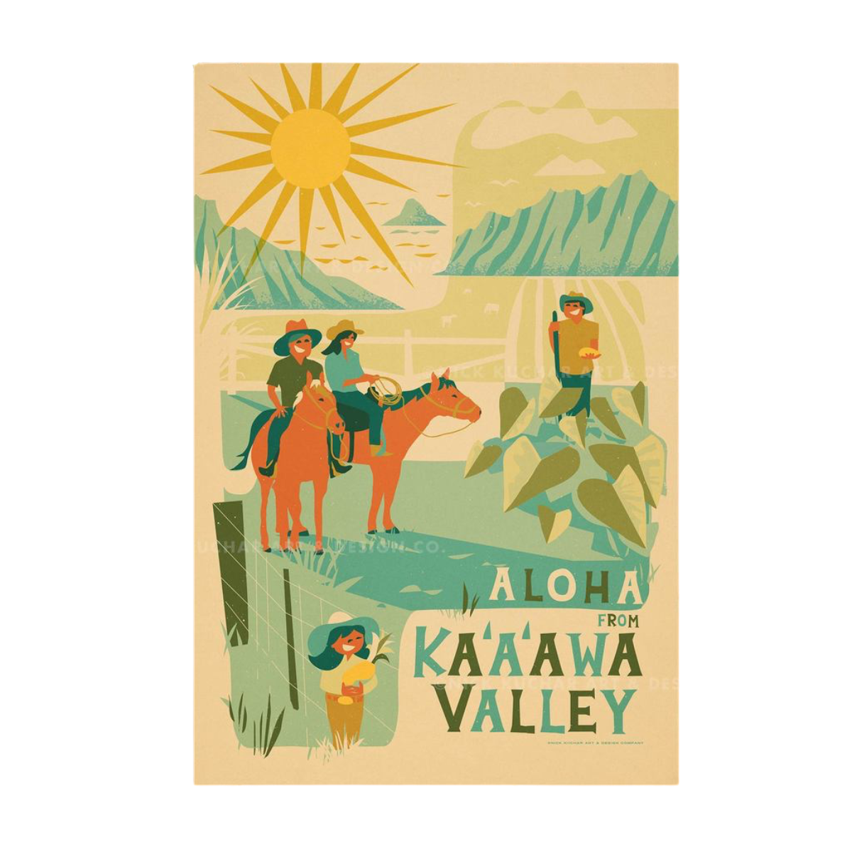 Nick Kuchar 12X18 RETRO TRAVEL PRINT: KAAAWA VALLEY OAHU