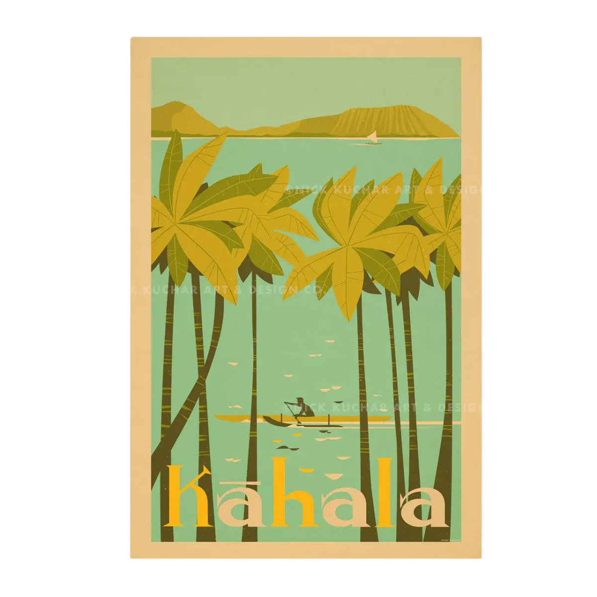 Nick Kuchar Kahala Beach 12×18 Retro Travel Print by Nick Kuchar