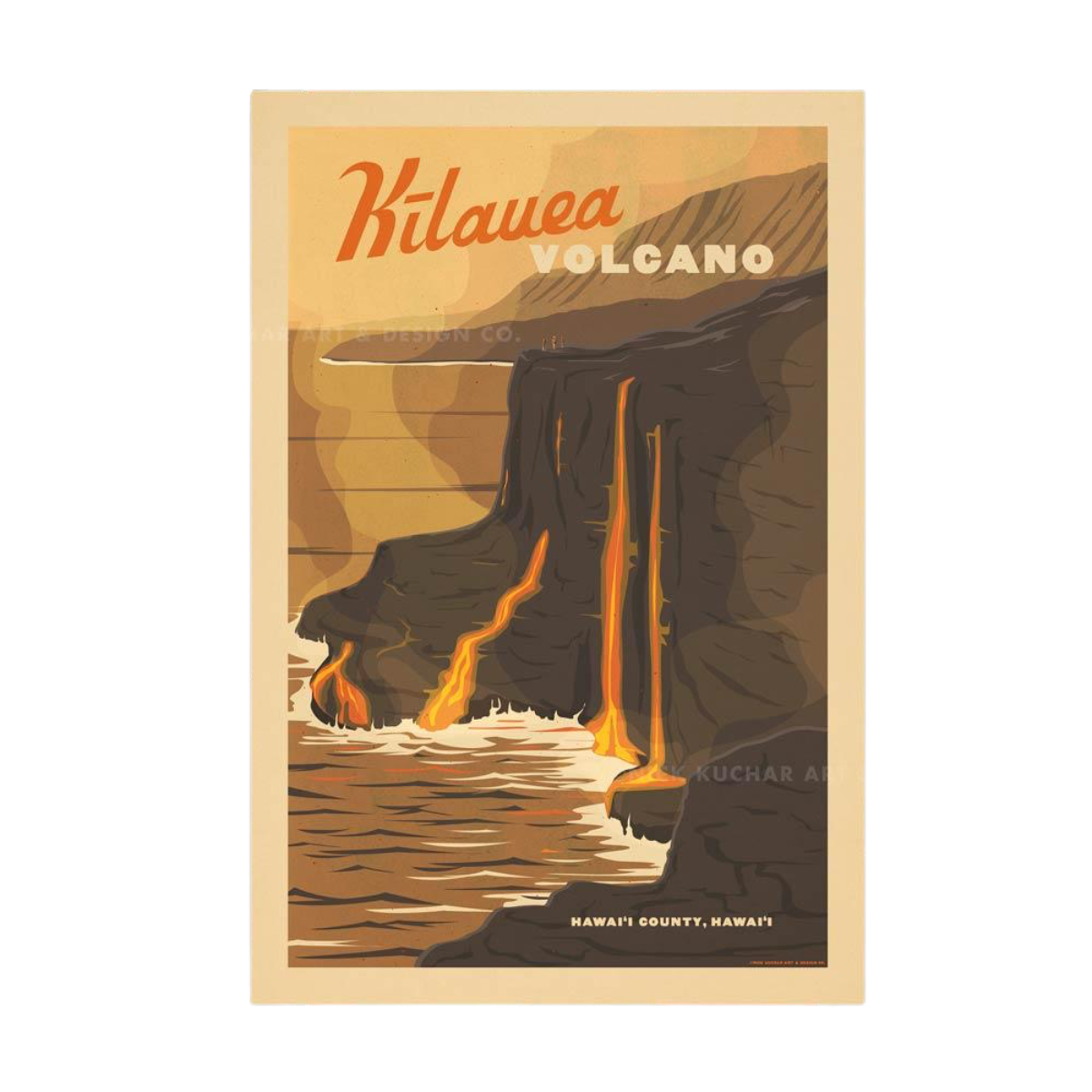Nick Kuchar 12X18 RETRO TRAVEL PRINT: KILAUEA VOLCANO