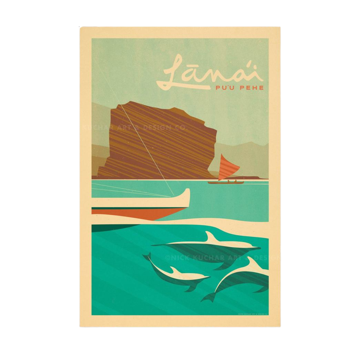 Nick Kuchar 12X18 RETRO TRAVEL PRINT: LANAI-PUU PEHE
