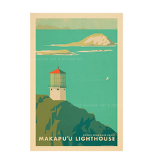 Nick Kuchar 12X18 RETRO TRAVEL PRINT: MAKAPUU LIGHTHOUSE, OAHU