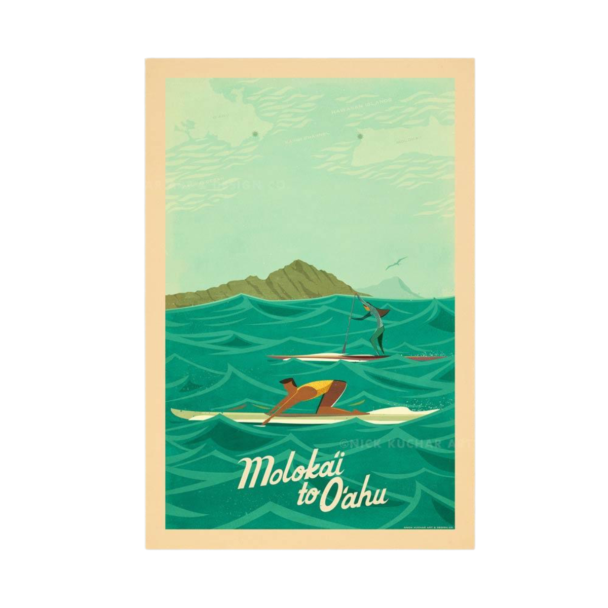 Nick Kuchar 12X18 RETRO TRAVEL PRINT: MOLOKAI TO OAHU