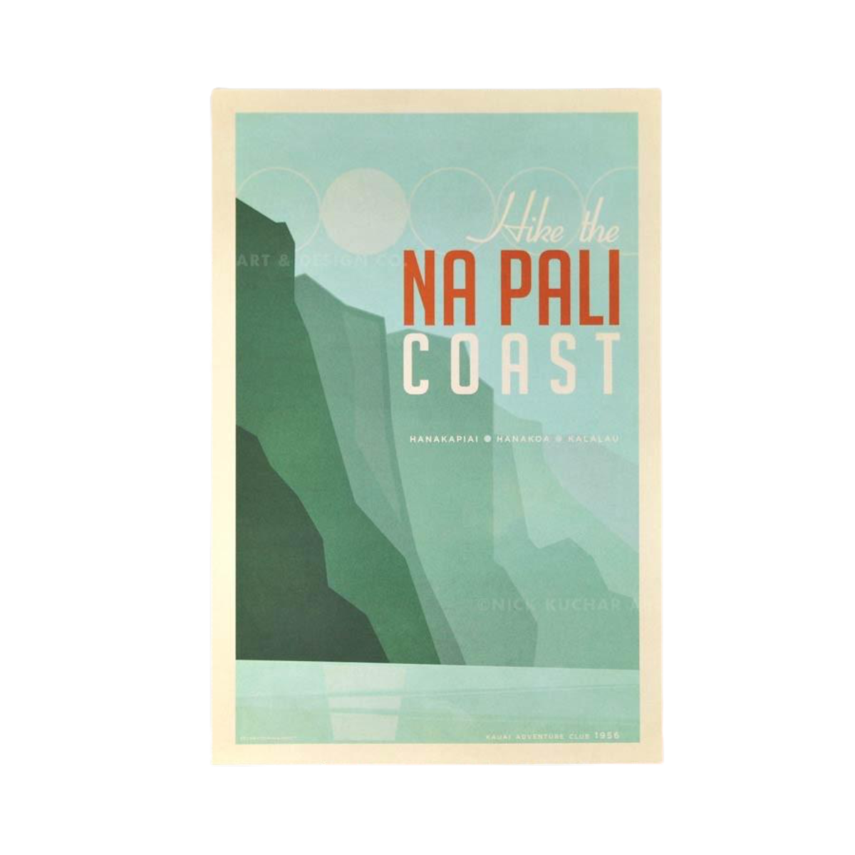 Nick Kuchar 12X18 RETRO TRAVEL PRINT: NA PALI COAST, KAUAI