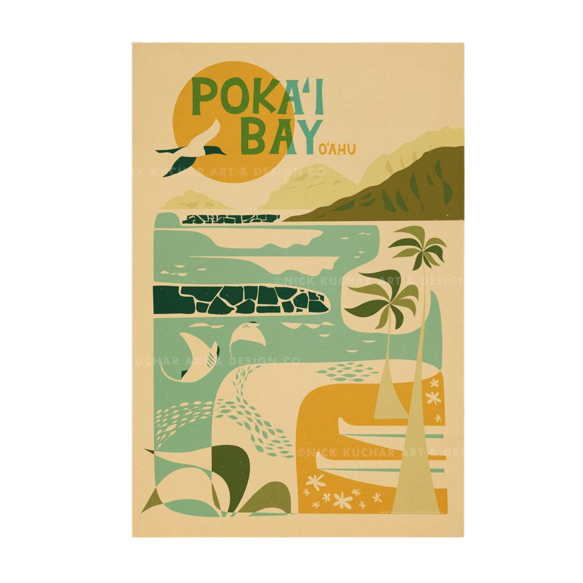 Nick Kuchar 12X18 RETRO TRAVEL PRINT: POKAI BAY