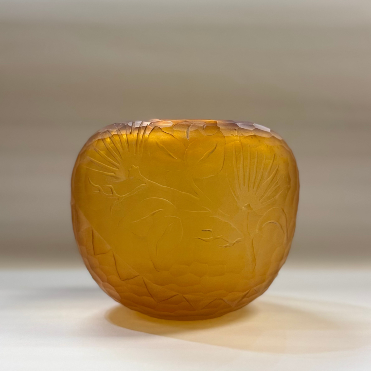 Heather Mettler Medium Amber Pebble Vase with Ohia by Heather Mettler