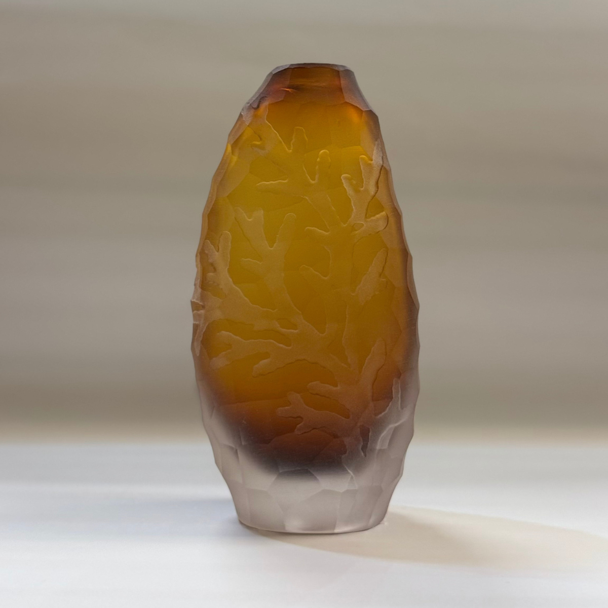 Heather Mettler Tall Amber Pebble Vase with Coral by Heather Mettler