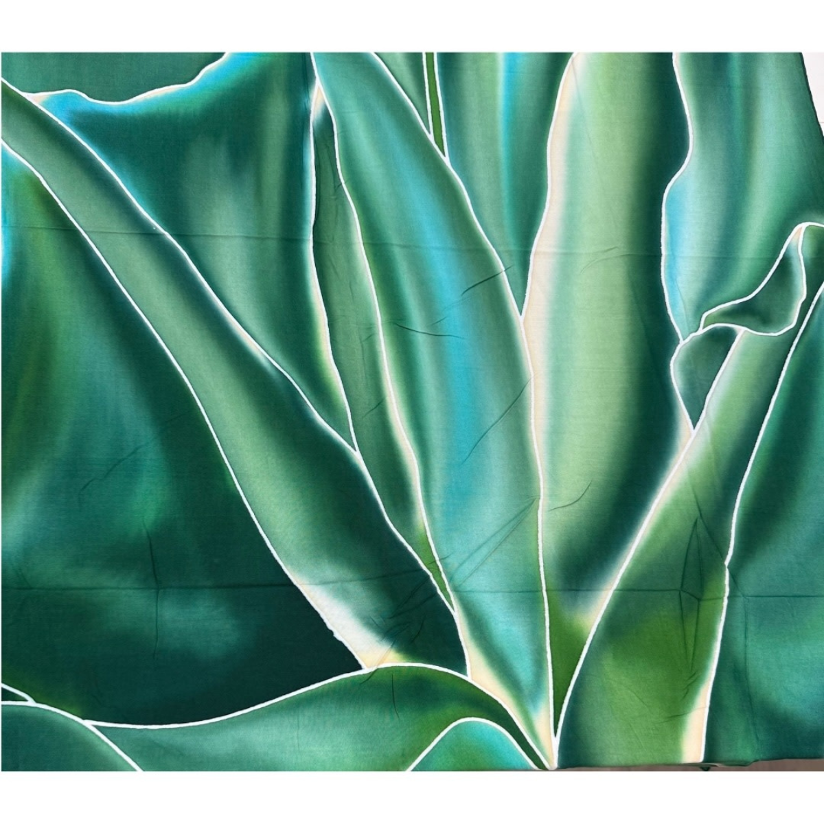 Angela Tisseraud Banana Leaf Turquoise Handpainted Pareo by Angela Tisseraud