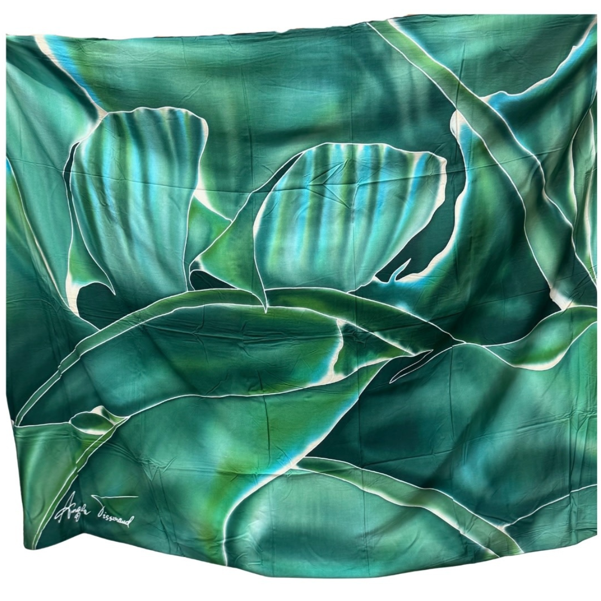 Angela Tisseraud Banana Leaf Turquoise Handpainted Pareo by Angela Tisseraud