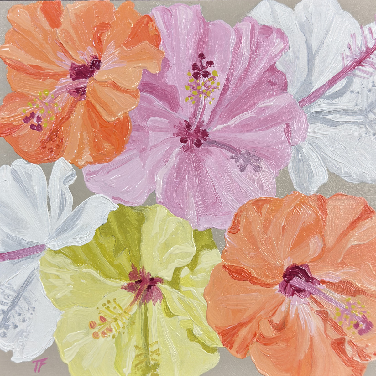 Teresa Field Hibiscus Aloha Study – Original Oil on Wood Panel by Terry Field (8×8)