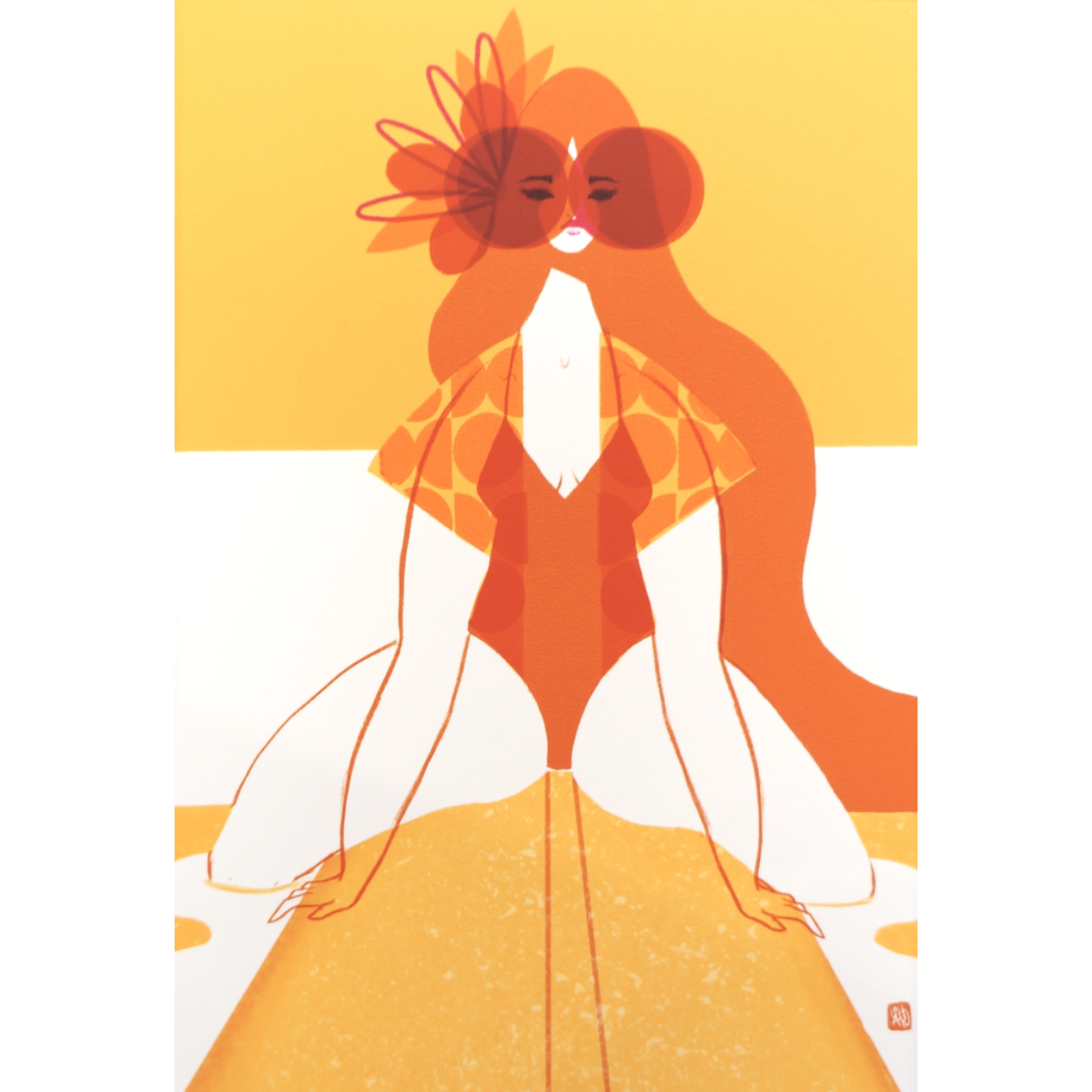 Punky Aloha Surf Goddess,11x14 Matted Art Print