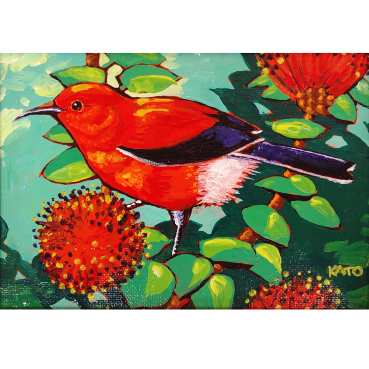 Gary Kato ʻApapane – Original Acrylic Painting by Gary Kato (5×7)