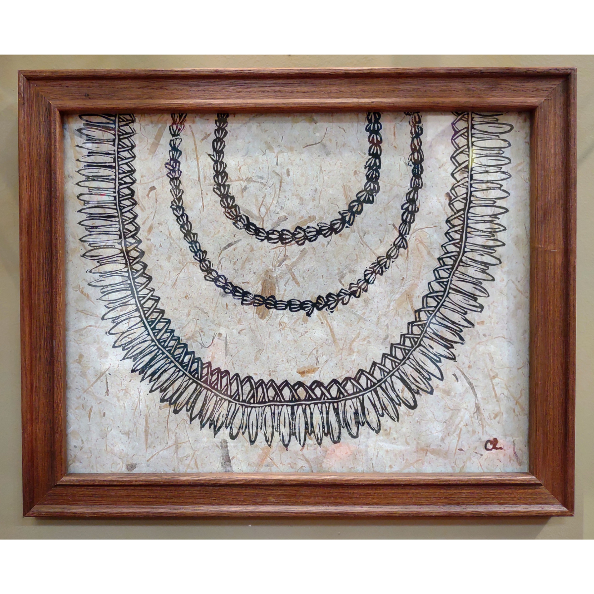 CATIE LEHMAN Ginger & Pikake Lei, Banana Leaf Paper, 11x14 framed (Brown Wood Frame)