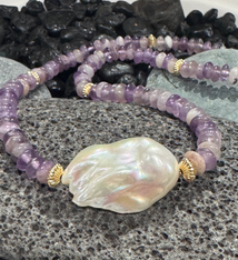 Magnolia Designs 17" Amethyst & Freshwater Baroque Pearl Necklace – Handmade Gold Fill Jewelry from Hawai‘i