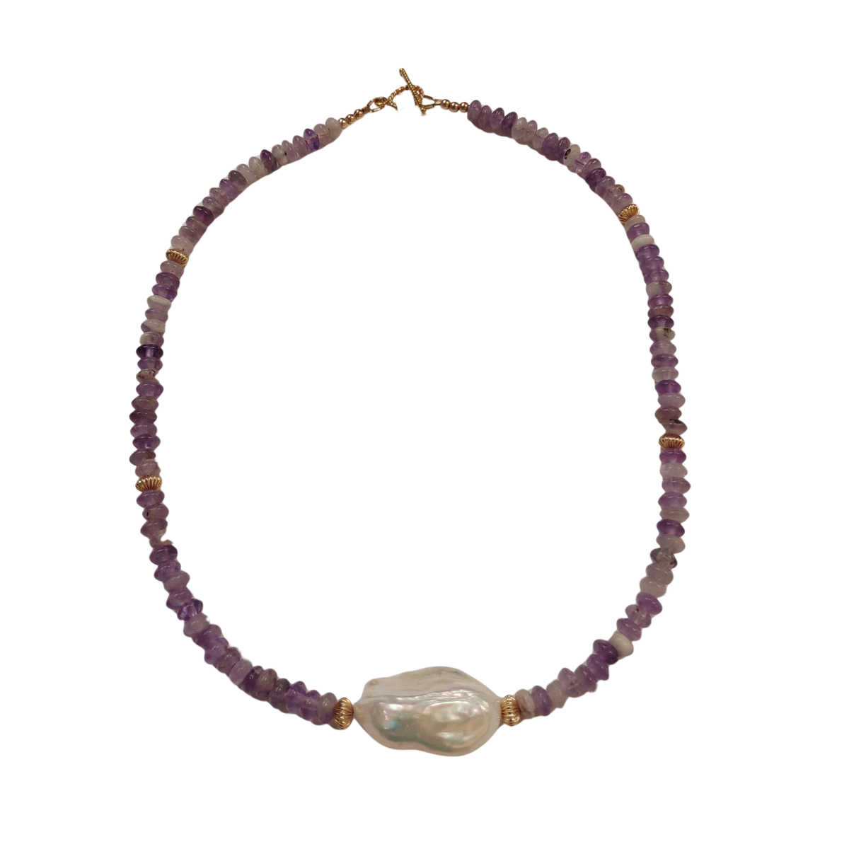 Magnolia Designs 17" Amethyst & Freshwater Baroque Pearl Necklace – Handmade Gold Fill Jewelry from Hawai‘i