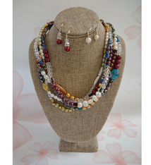 Beverly Creamer Bev Creamer Five Strand Pearl Murano Necklace Set One of a Kind