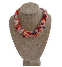 Beverly Creamer Bev Creamer Triple Strand Lei Necklace Coral Quartz One of a Kind