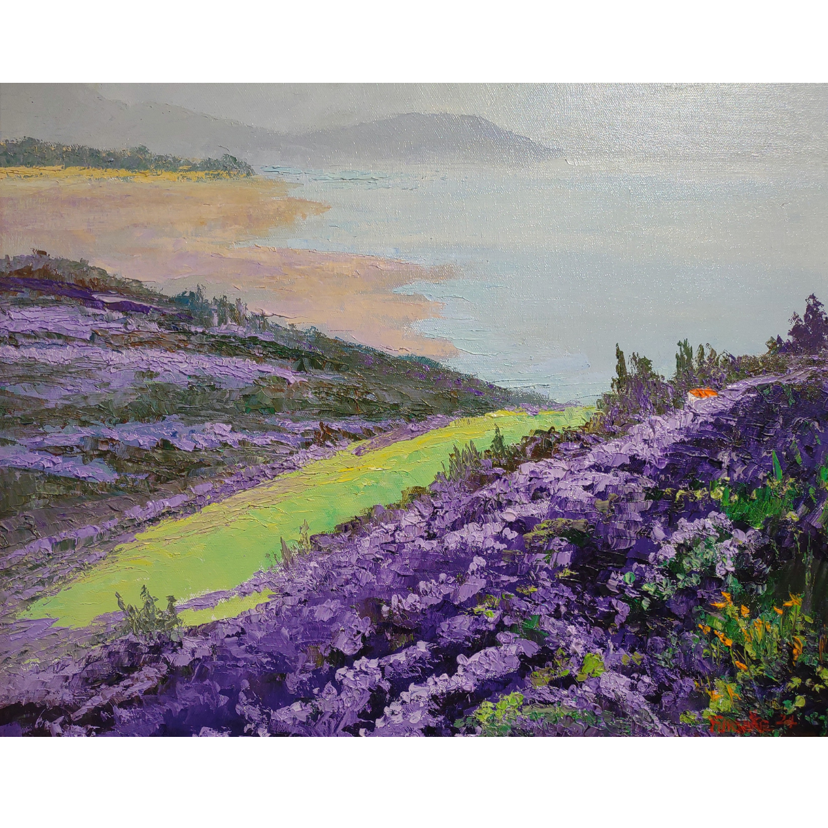 Ed Furuike LAVENDER HILLS, KULA, MAUI, 16X20 ORIGINAL PALETTE KNIFE PAINTING