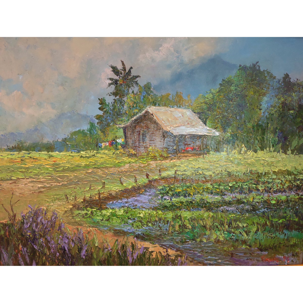 Ed Furuike LO'I KALO, KAHALU'U, 18X24 ORIGINAL PALETTE KNIFE PAINTING