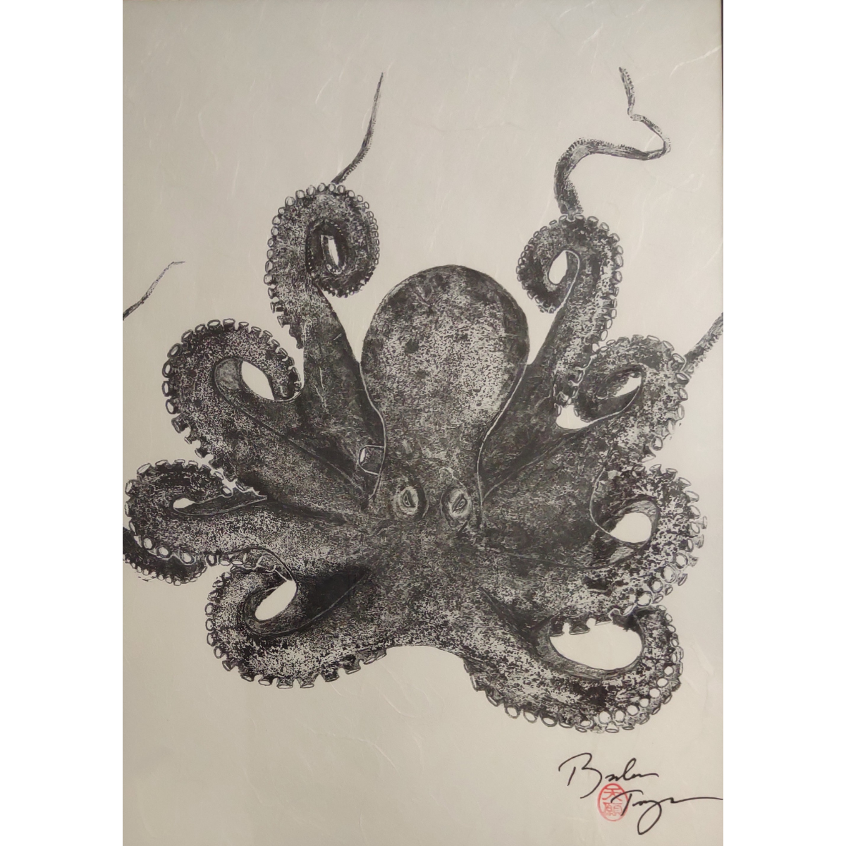 Brandon Tengan HE'E CURL II (TRADITIONAL) - GYOTAKU PRINT - 11X14