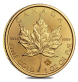 RCM CANADIAN MAPLE LEAF COIN, RANDOM YEAR, GOLD, 1OZ