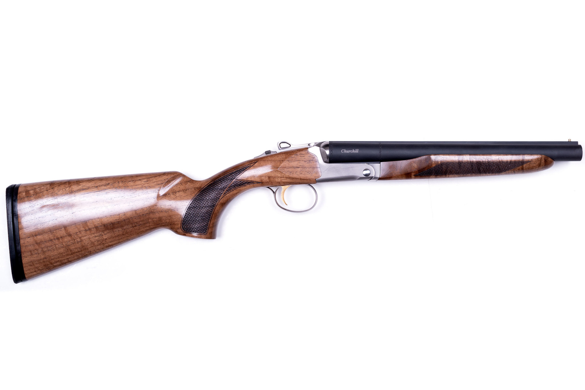 CHURCHILL CHURCHILL 512 SIDE BY SIDE SHOTGUN, 12GA, 3”, 12.5” BARRELS, SILVER, WALNUT STOCK
