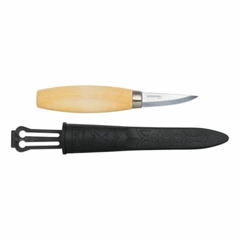 MORAKNIV MORAKNIV WOOD CARVING KNIFE, 120, WOOD HANDLE, CARBON BLADE, W/ SHEATH