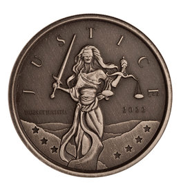 SCOTTSDALE MINT GIBRALTER LADY JUSTICE ANTIQUE COIN, 2022, SILVER, 1OZ