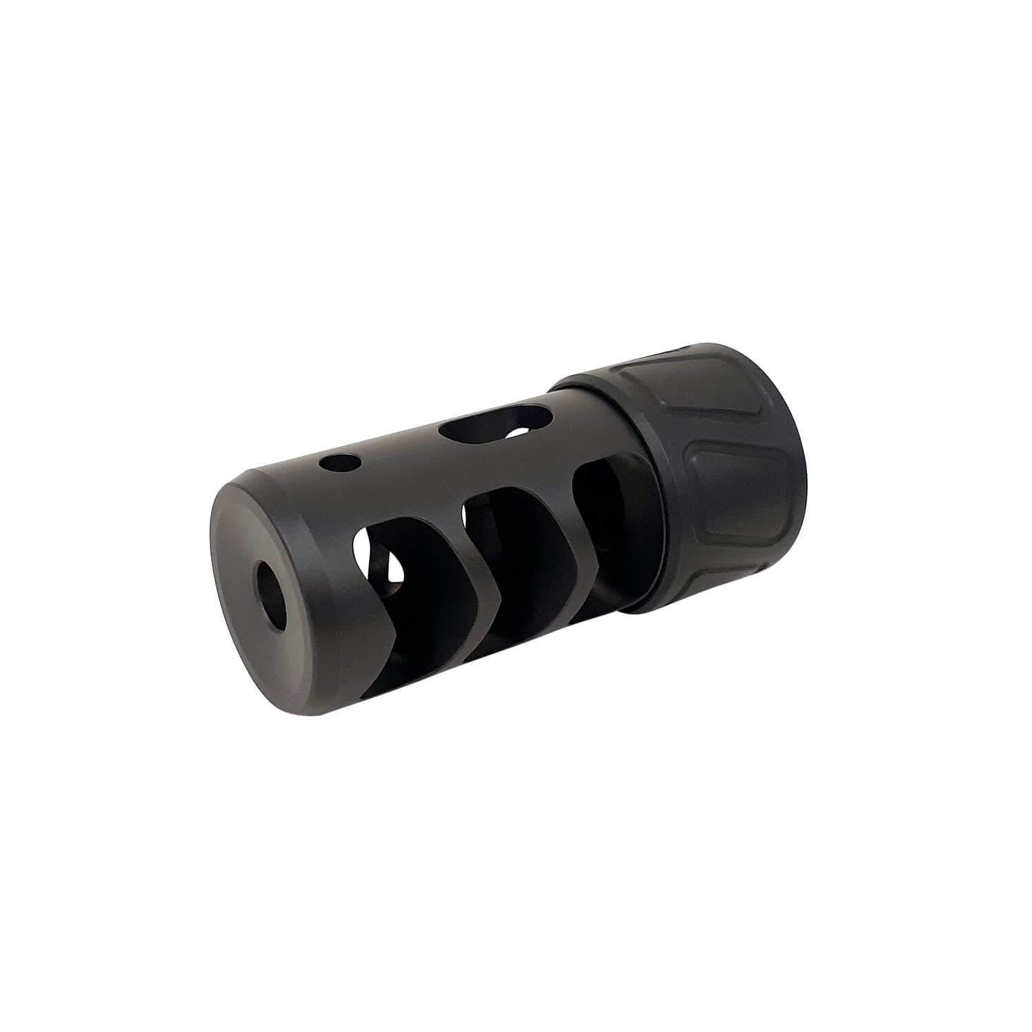SPEARHEAD MACHINE 3 PORT SELF TIMING MUZZLE BRAKE, 1/2-20, 22/6MM, BLACK NITRIDE