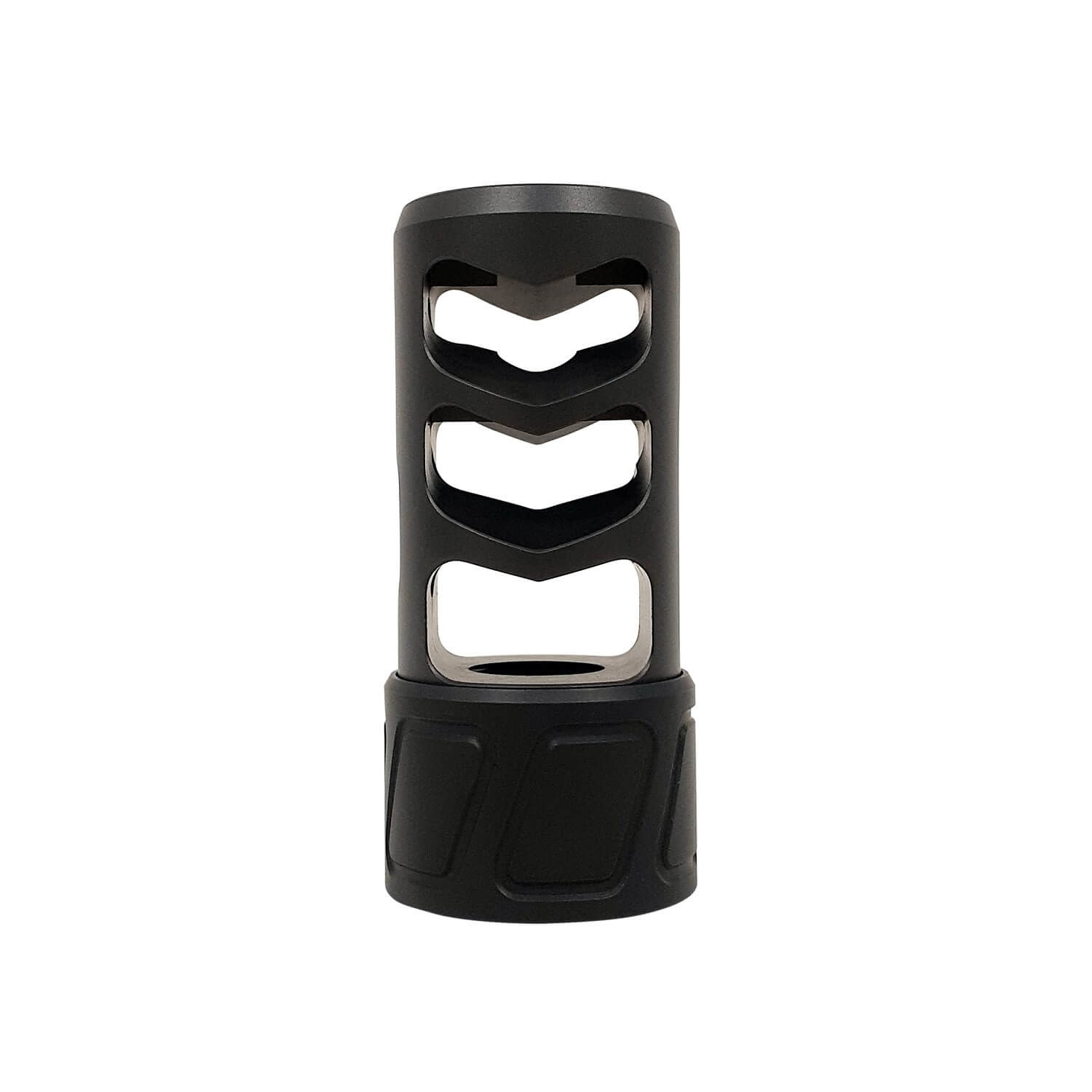 SPEARHEAD MACHINE 3 PORT SELF TIMING MUZZLE BRAKE, 1/2-20, 22/6MM, BLACK NITRIDE