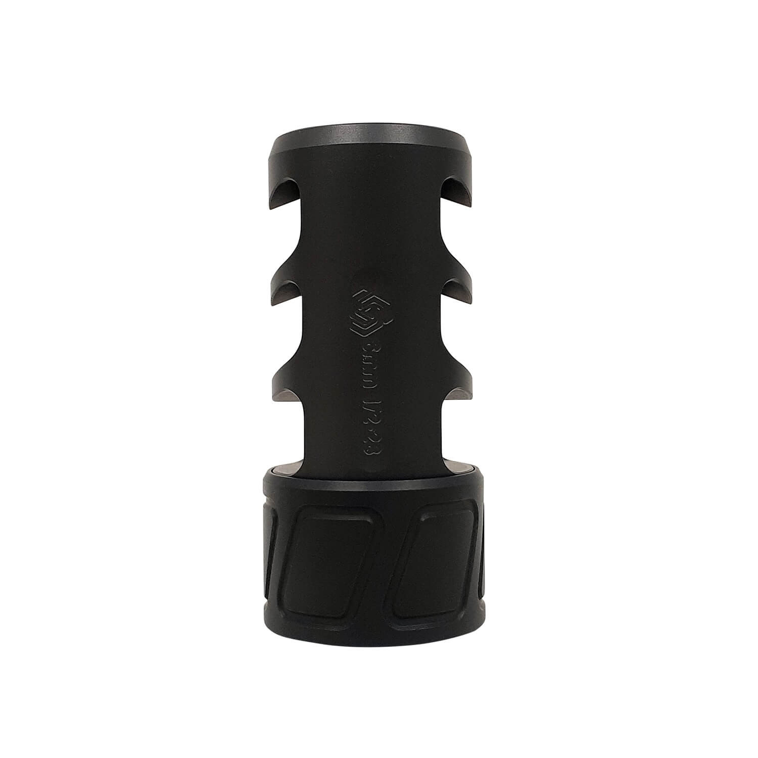 SPEARHEAD MACHINE 3 PORT SELF TIMING MUZZLE BRAKE, 1/2-20, 22/6MM, BLACK NITRIDE