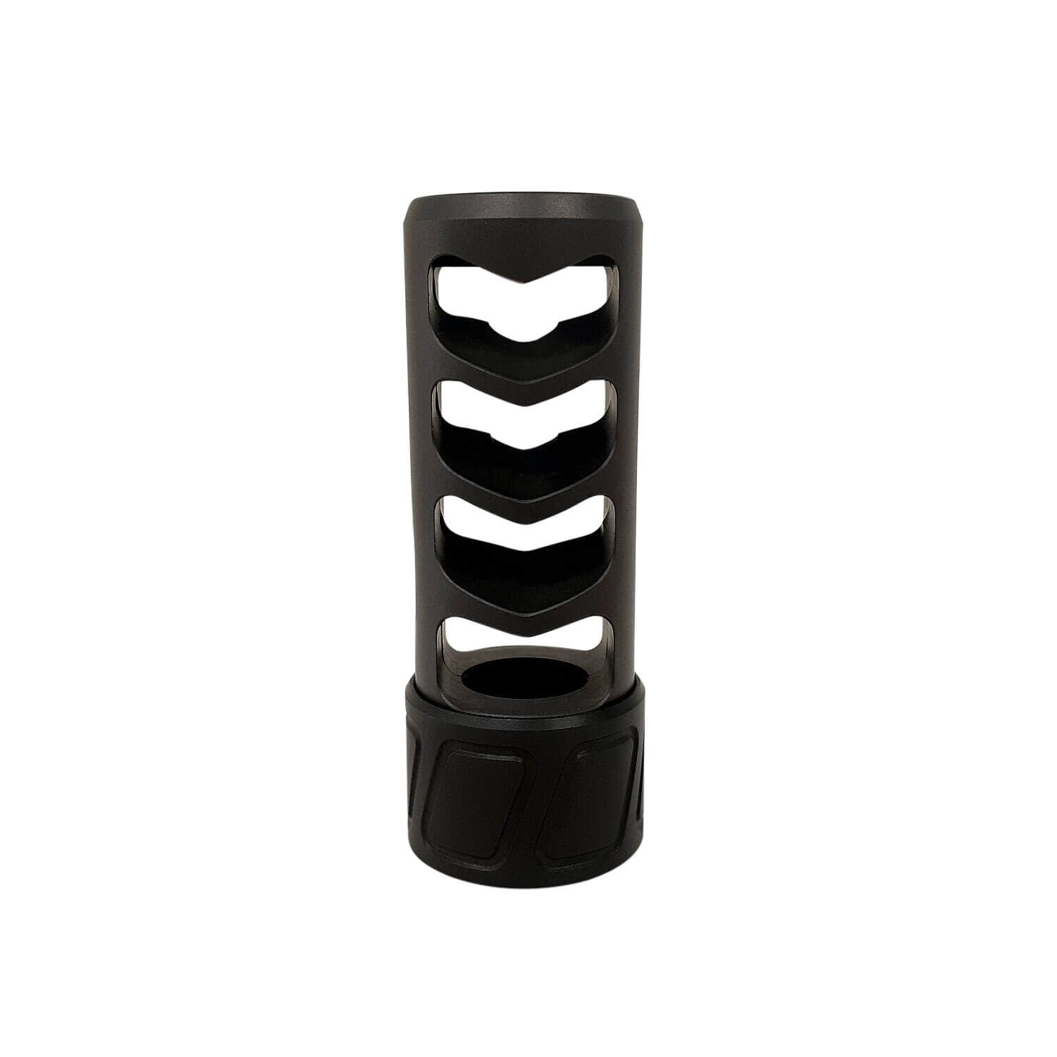 SPEARHEAD MACHINE 4 PORT SELF TIMING MUZZLE BRAKE, 5/8-24, 6.5MM, BLACK NITRIDE