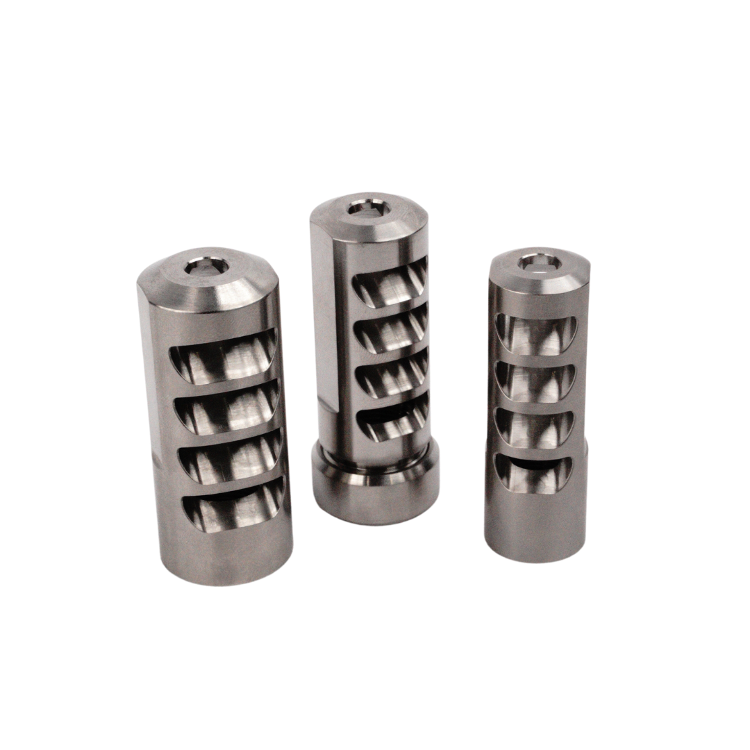 SALMON RIVER SOLUTIONS SRS TI PRO 4 SELF TIMING MUZZLE BRAKE, 30 CAL, 5/8-24, .860", .750" NUT, BLACK CERAKOTE