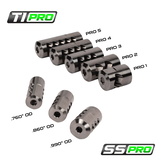 SALMON RIVER SOLUTIONS SRS TI PRO 4 SELF TIMING MUZZLE BRAKE, 30 CAL, 5/8-24, .860", .750" NUT, GARNET BLASTED