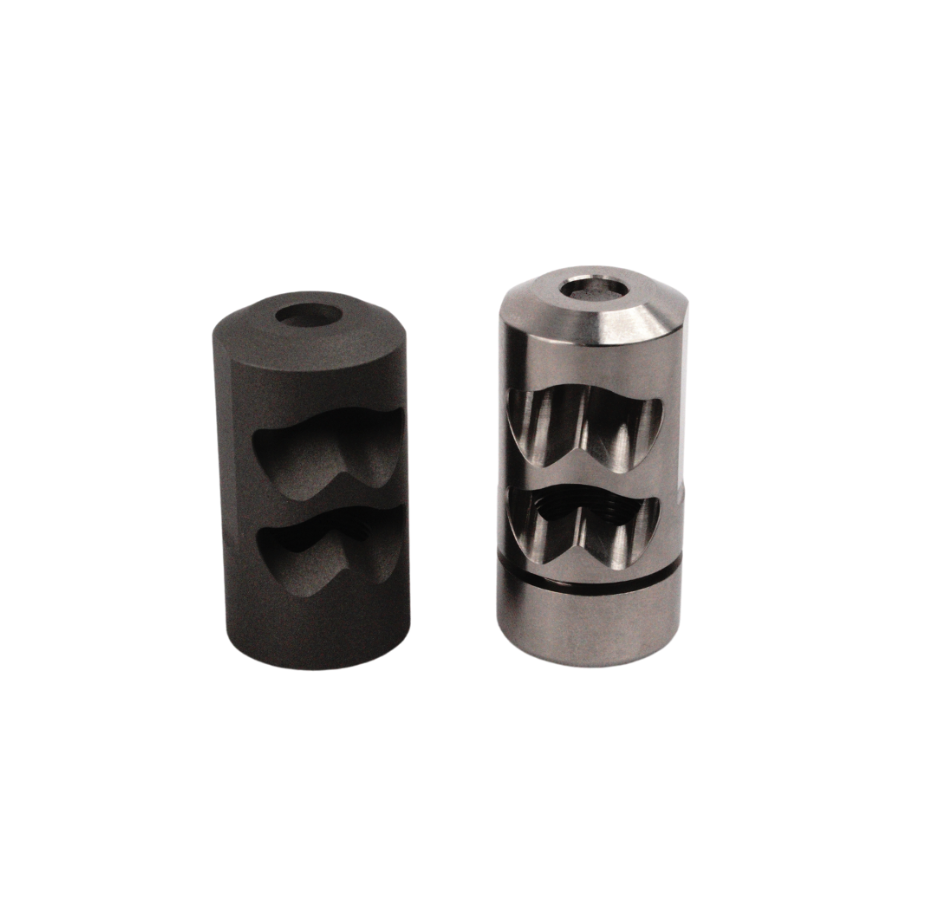 SALMON RIVER SOLUTIONS SRS TI PRO 2  SELF TIMING MUZZLE BRAKE, 338 CAL, 5/8-24, .860", .860" NUT, BLACK CERAKOTE