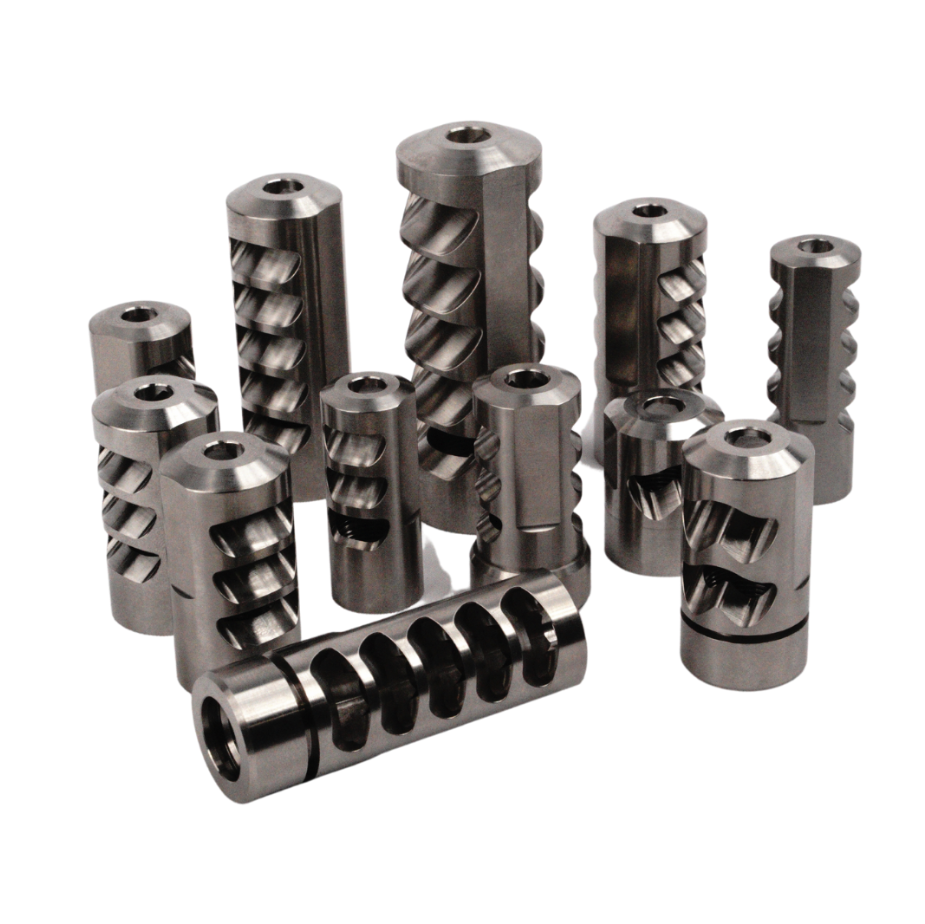 SALMON RIVER SOLUTIONS SRS TI PRO 2  SELF TIMING MUZZLE BRAKE, 338 CAL, 5/8-24, .860", .860" NUT, BLACK CERAKOTE