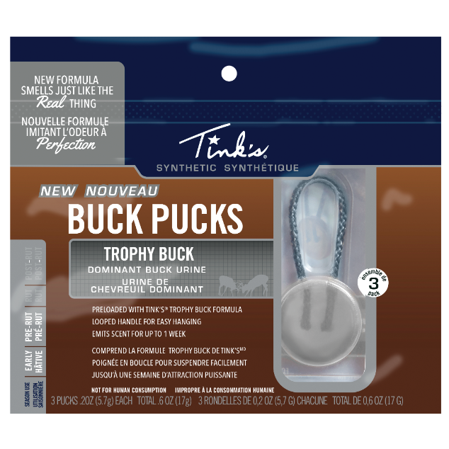 TINK'S TINK'S BUCK PUCKS, TROPHY BUCK, SYNTHETIC SCENT HANGER, 3 PACK