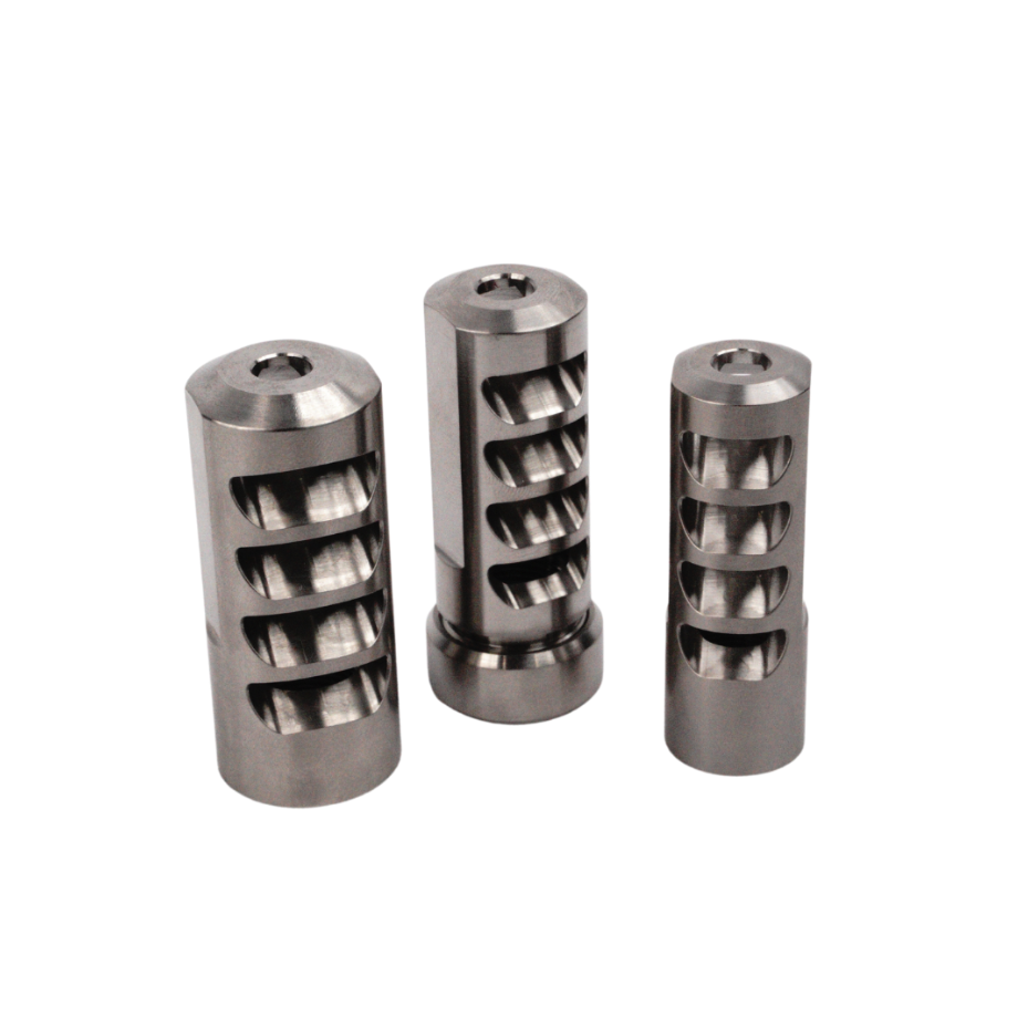 SALMON RIVER SOLUTIONS SRS SS PRO 4 SELF TIMING MUZZLE BRAKE, 6.5MM, 5/8-24, .860", .860" NUT, BLACK CERAKOTE