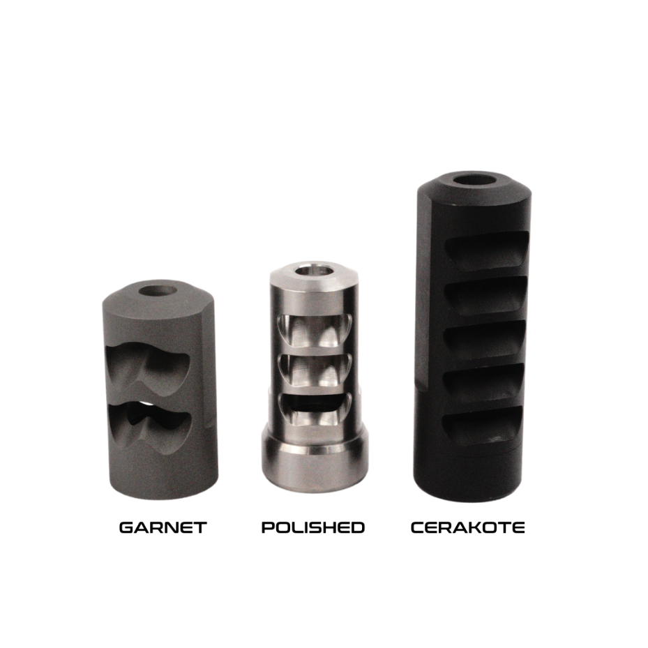 SALMON RIVER SOLUTIONS SRS SS PRO 4 SELF TIMING MUZZLE BRAKE, 6.5MM, 5/8-24, .860", .860" NUT, BLACK CERAKOTE
