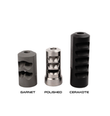 SALMON RIVER SOLUTIONS SRS TI PRO 3 SELF TIMING MUZZLE BRAKE, 30 CAL, 5/8-24, .990", .990" NUT, GARNET BLASTED