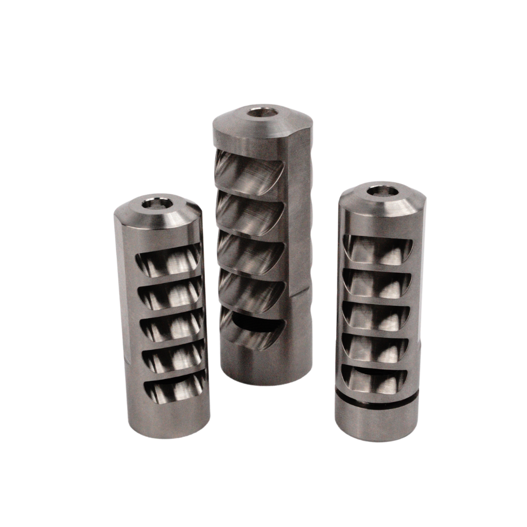 SALMON RIVER SOLUTIONS SRS TI PRO 5 SELF TIMING MUZZLE BRAKE, 6.5MM, 5/8-24, .990", .990" NUT, BLACK CERAKOTE