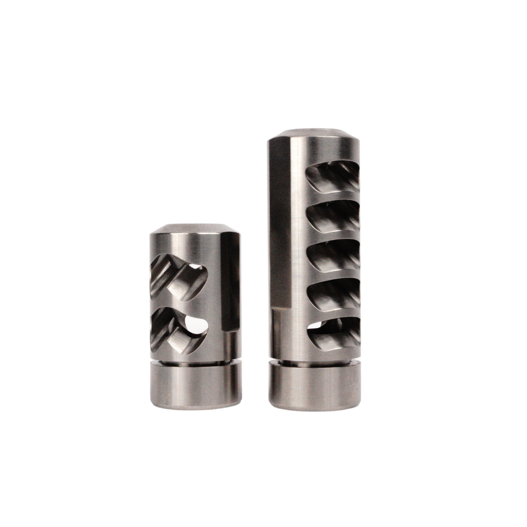 SALMON RIVER SOLUTIONS SRS TI PRO 5 SELF TIMING MUZZLE BRAKE, 6.5MM, 5/8-24, .990", .990" NUT, BLACK CERAKOTE