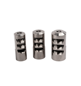 SALMON RIVER SOLUTIONS SRS SS PRO 3 SELF TIMING MUZZLE BRAKE, 6.5MM, 5/8-24, .860", .860" NUT, POLISHED