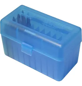 MTM MTM RIFLE FLIPTOP AMMO BOX, SMALL/7.62X39, 50 ROUND, CLEAR BLUE